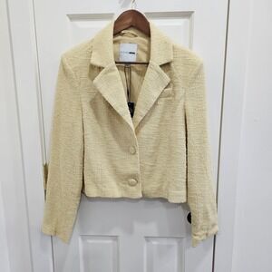 Fashion Nova Yellow Tweed Cropped Blazer Jacket Women's Size S